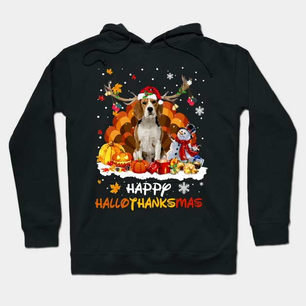 Beagle Reindeer HalloThanksMas Halloween Thanksgiving Xmas Hoodie by cogemma.art